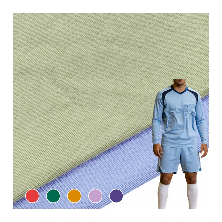 Tessuto per maglie da calcio in poliestere ad alta elasticità, tessuto jersey a maglia in poliestere tinto in capo per t-shirt