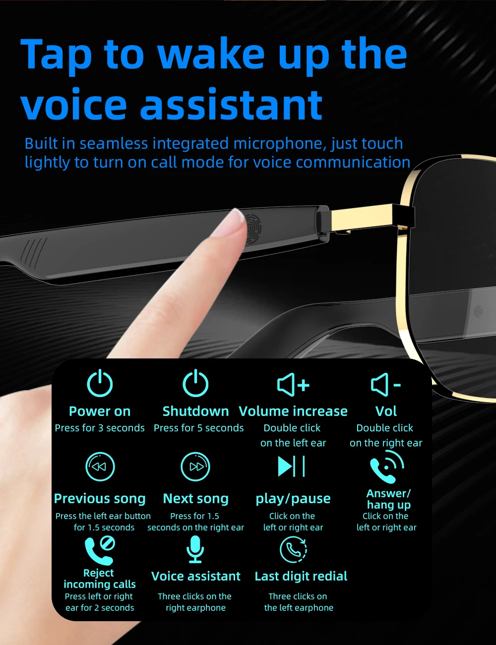 Sg-16 Pro Smart Audio Glasses Bt Call Waterproof Voice Control Smart Wearable Headset Outdoor Wireless Sunglasses For Travel - Buy Smart Audio Glasses smart Wearable Headset wireless Sunglasses
