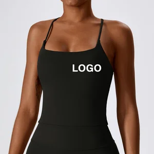 Beauty Back Yoga Vest Women's Deep U Neck Spaghetti Thin Straps Tank Top Padded Workout Top