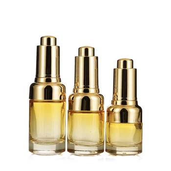 Unique 20 30 50ml Custom Colour Yellow Green Serum Glass Bottle essential Oil Bottles With Special Gold Shoulder Shell Dropper