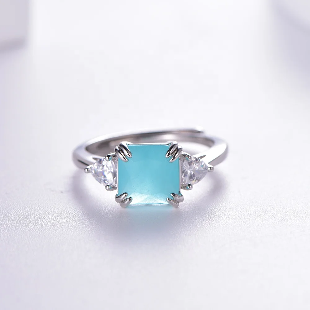 Natural Aquamarine Engagement Ring Diamond CZ ring 925 Sterling Silver Sea Blue Gemstone Sapphire Rings