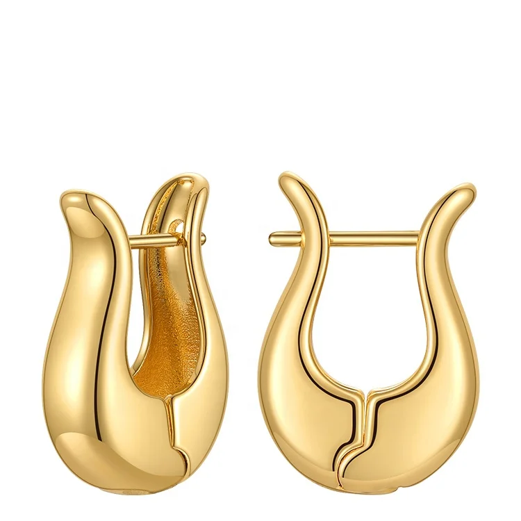 18K Gold Plated Brass Jewelry U Shape Hoop Ear Stud Hollow Accessories Earrings E211271