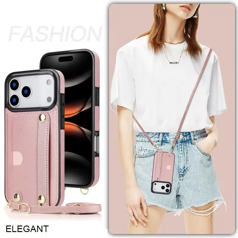 Coque portefeuille de luxe en cuir pour iphone 17 pro max lanière_voghion.com