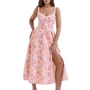 Custom High Quality Summer Causal  Sexy Striped Prints Breathable Anti-Wrinkle Natural Waistline  Embroidered Formal Clothing