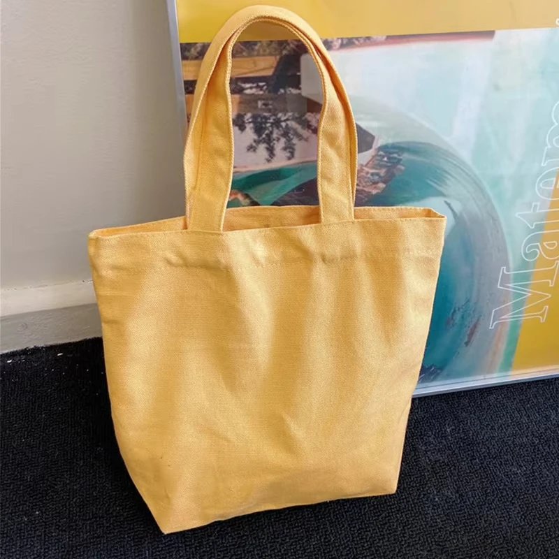 Full Cotton Canvas Eco-Friendly Shopping Handbag Wholesale In-Stock Canvas Bag Single Shoulder Colorful Blank Handheld Bag details