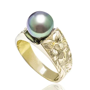 Customized Bohemian 18k Gold Plated Engagement Ring Hawaiian Samoan  Pearl Wedding Custom Ring Unisex