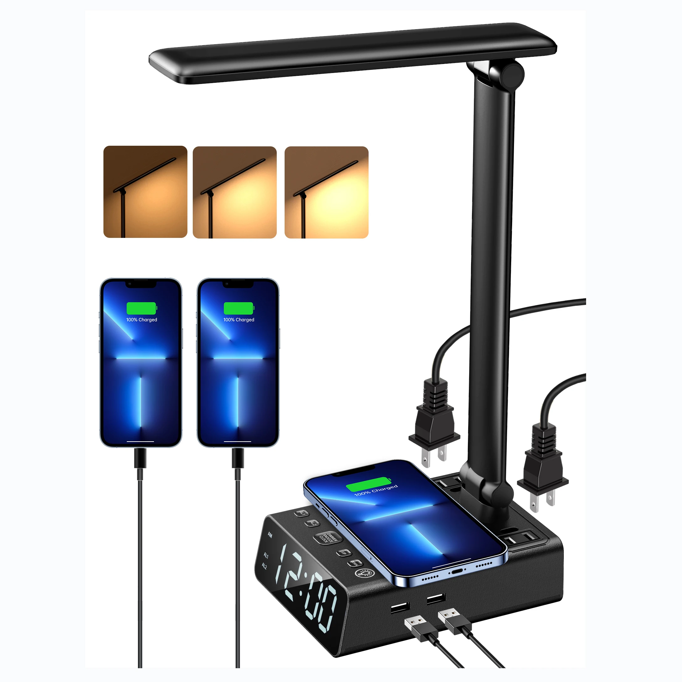 DL815 New Arrival Alarm Clock Multifunction Bedside Restaurant Touch Led Table Desk Lamp with  Phone Wireless Charger Hub