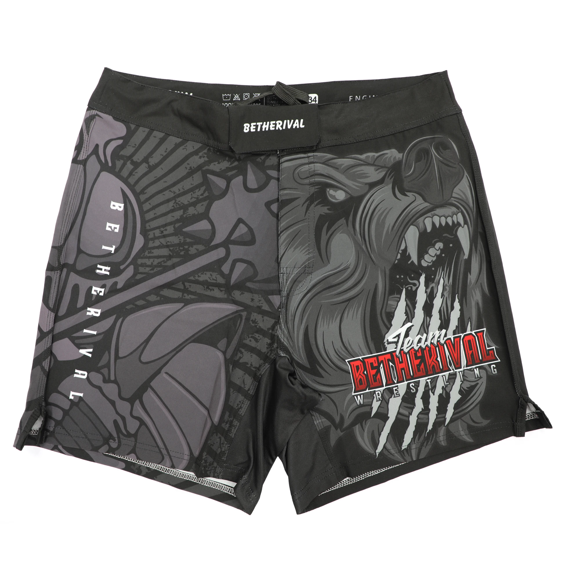 BETHERIVAL 2024 Latest Short Cut Sublimated Black MMA BJJ Grappling Custom No Gi Shorts 100% Polyester Unisex Adult