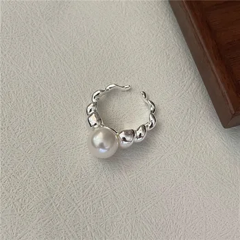 925 sterling silver big Pearl croissant ring rings minimalist 925 silver accessories wholesale