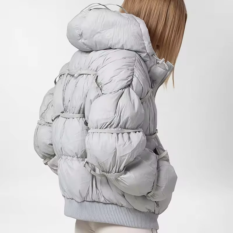 Gray Custom Screen Print High Quality Men's Thick Heavyweight Full Zip up Streetwear Clothing Manufacturer Puffy Puffer Jacket gallery 5