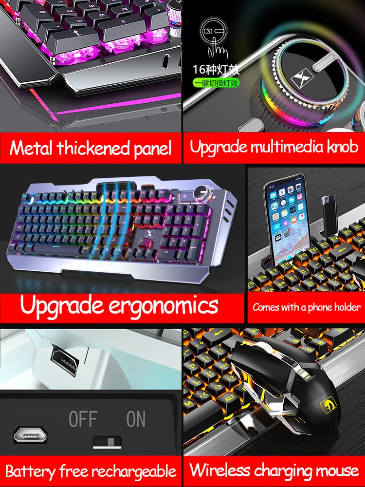 Xinmeng K670RGB Knob Rechargeable Wireless Keyboard and Mouse Set Keyboard and Mouse Set