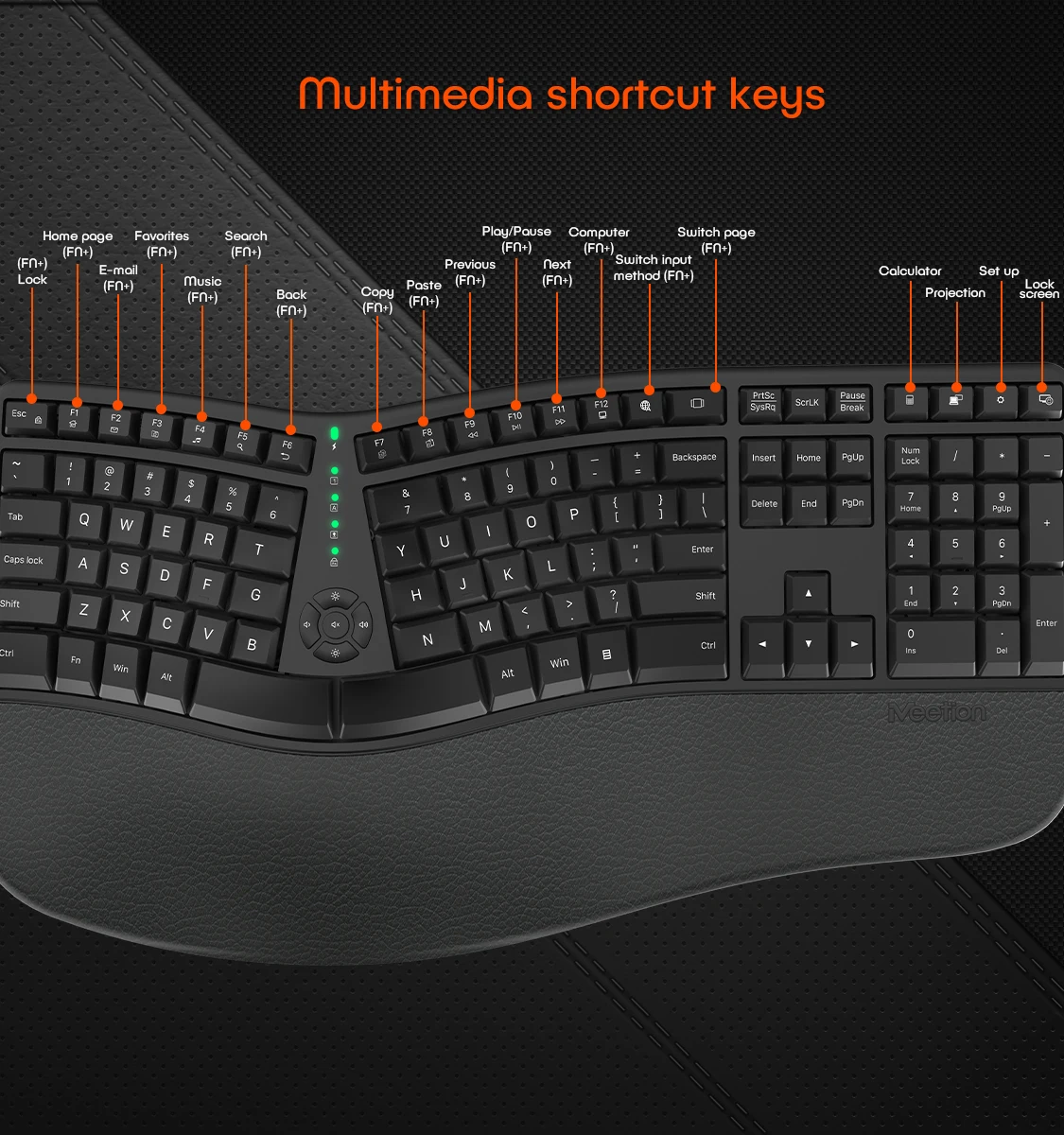 Meetion Directorc Ergonomic Spanish Keyboard 112 Keys Natural Typing ...