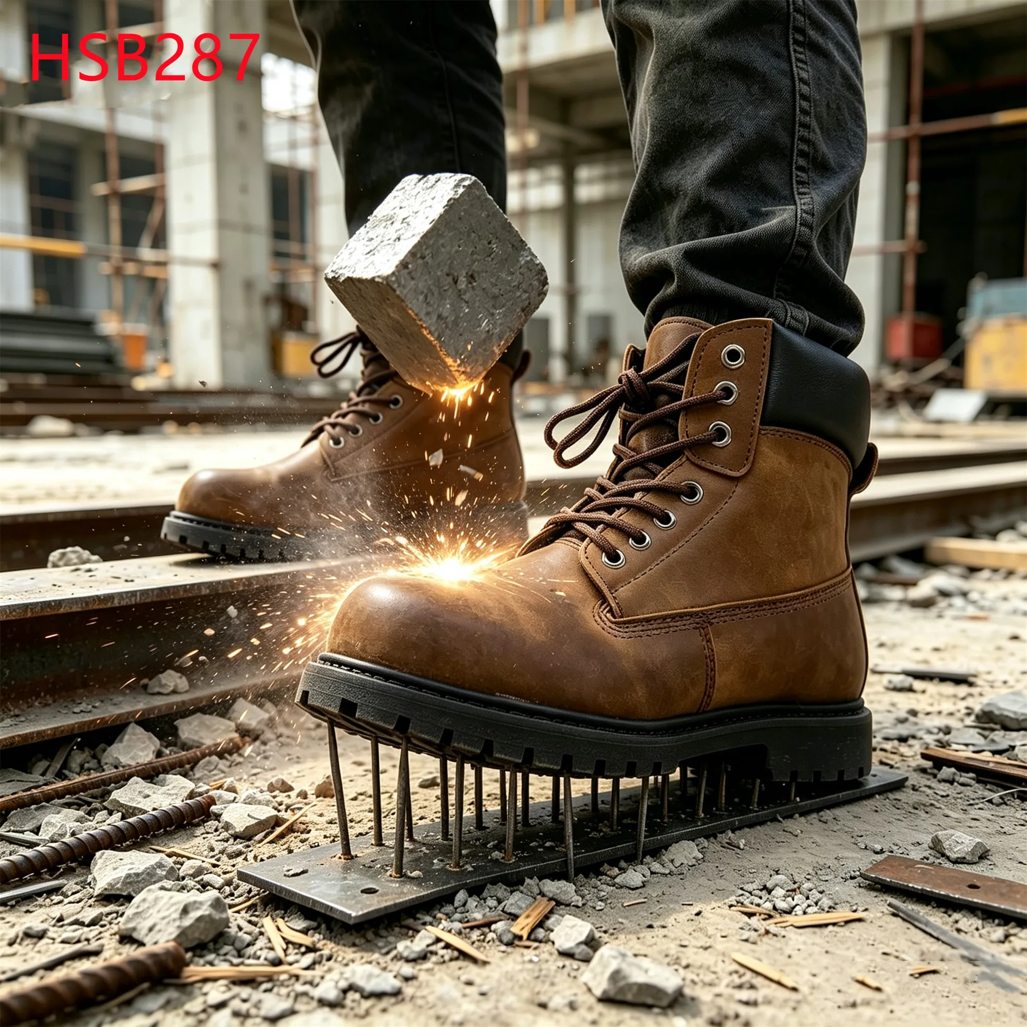 LXG,Estonia Hua Singh Distressed Brown Safety Boots with Steel Toe Padded Collar Design Oil Resistant S3 Work Footwear HSB287