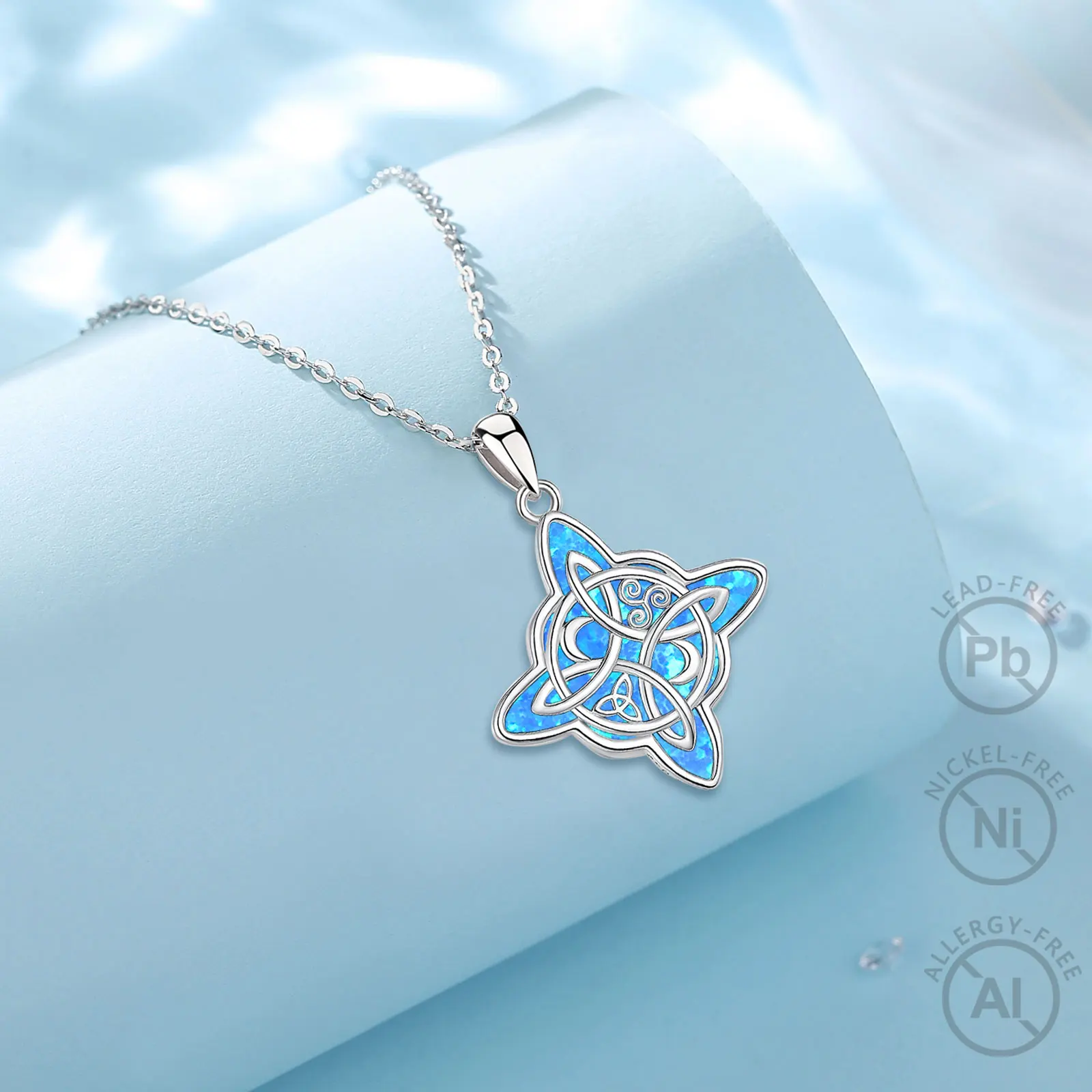 Silvershake Natural Rainbow Moonstone Pendant - 1.7 CT In 925 Sterling Silver With Celtic Knot Snowflake Design - View #8