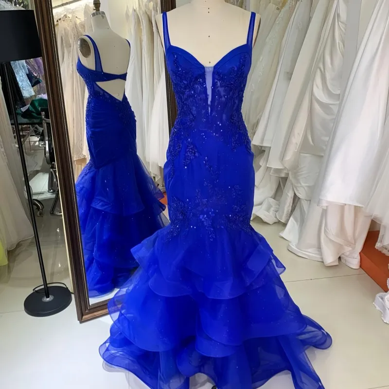 New Dress Embroidery Flower Boning Royal Blue Elegant Wholesale Long Women Formal Party Gowns Evening Dresses