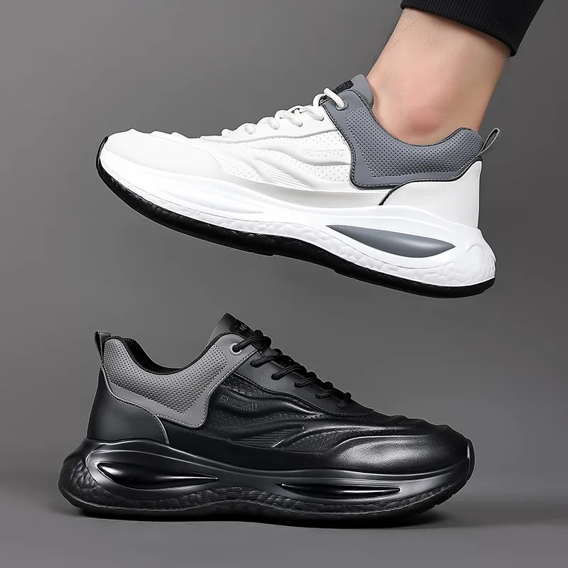 Factory Straight Leather New Casual Joggers Men's Shoes Waterproof  Anti-slip and Wear-resistant Running Shoes Men