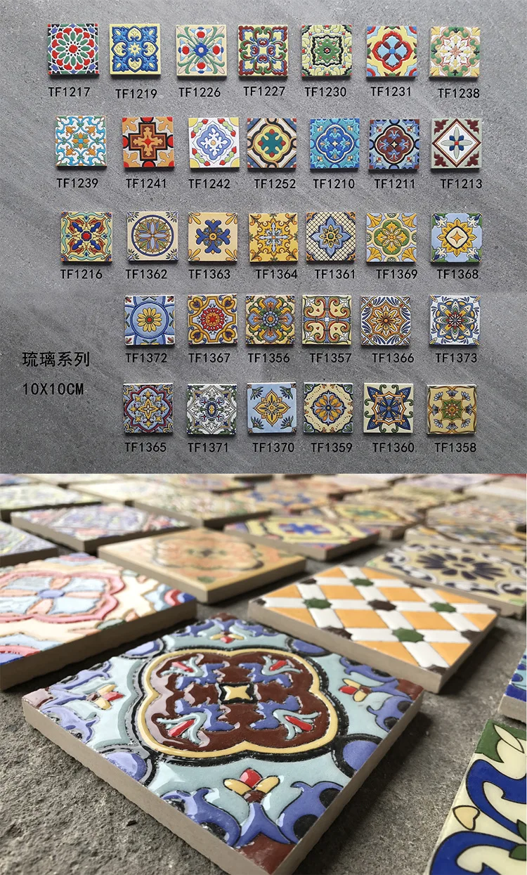 100*100 Small Flower Wall Tiles Mediterranean Style Handpainted