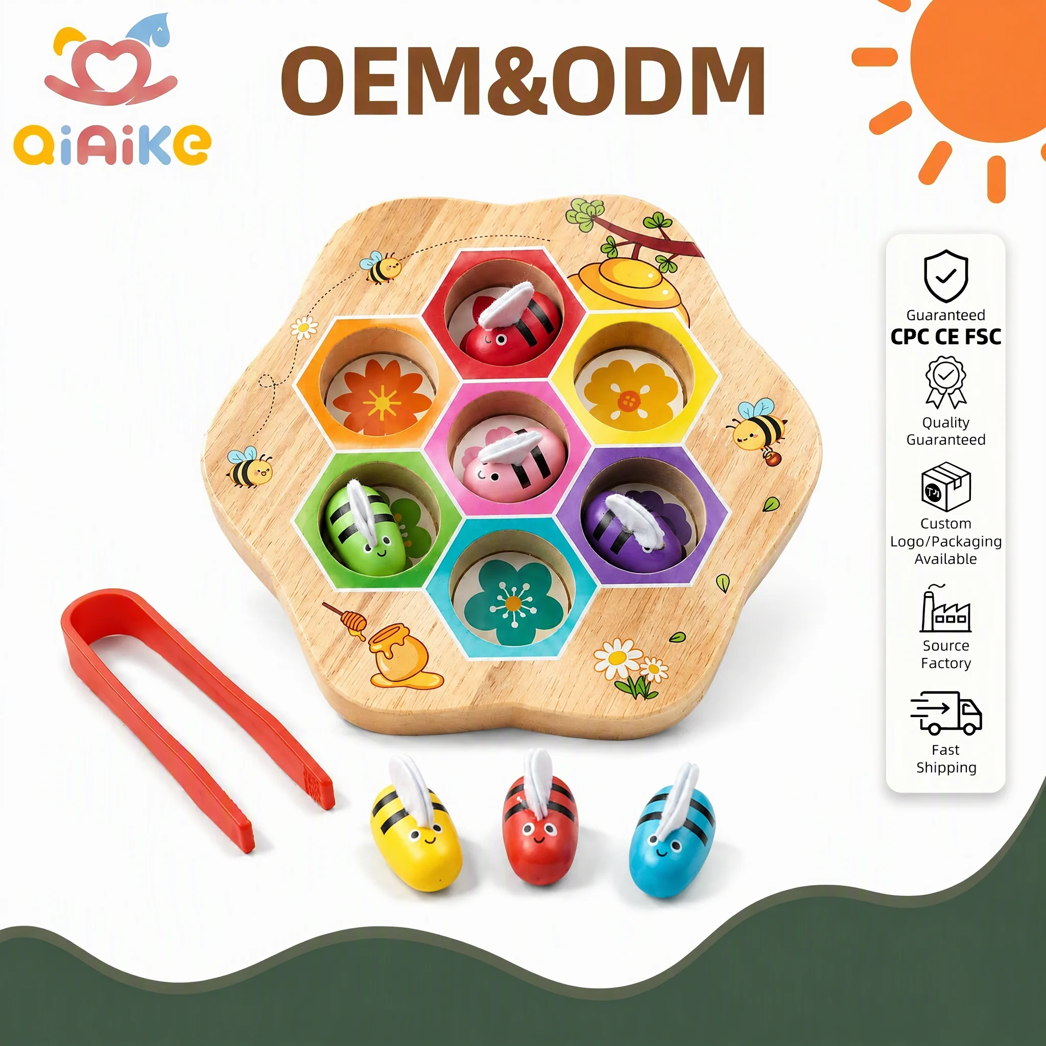 Jeu d’association en forme de ruche en bois – Jouet éducatif Montessori pour le tri par couleurs (fleurs et abeilles), le développement de la motricité fine, idéal pour la maternelle et comme cadeau pédagogique