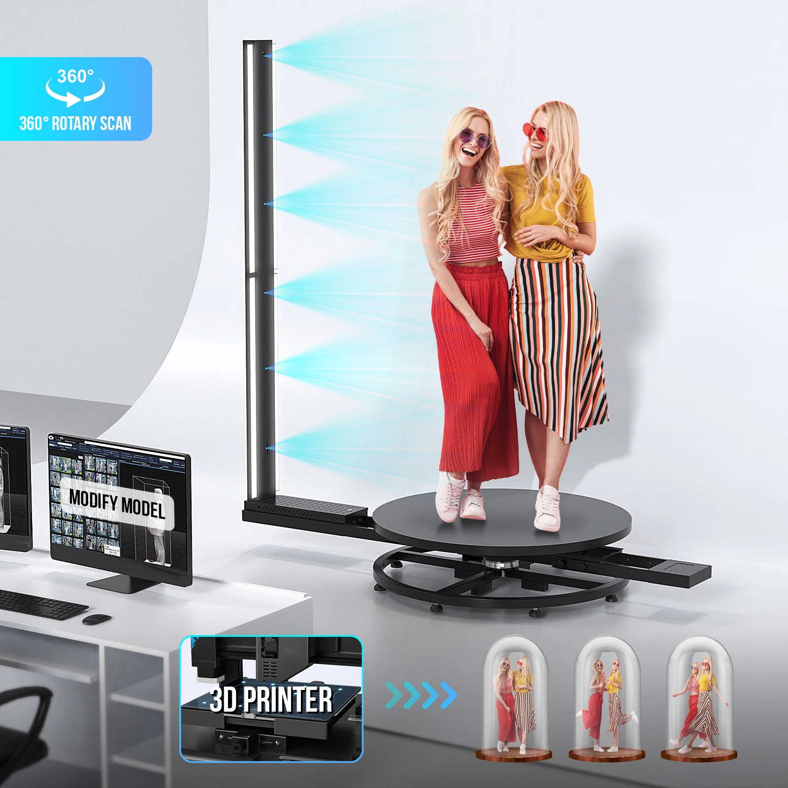 CHACKTOK Full Color 3D Measuring Scanner 3D Full Body Portrait Scanner and Printer for People With Rotating Platform Turntable