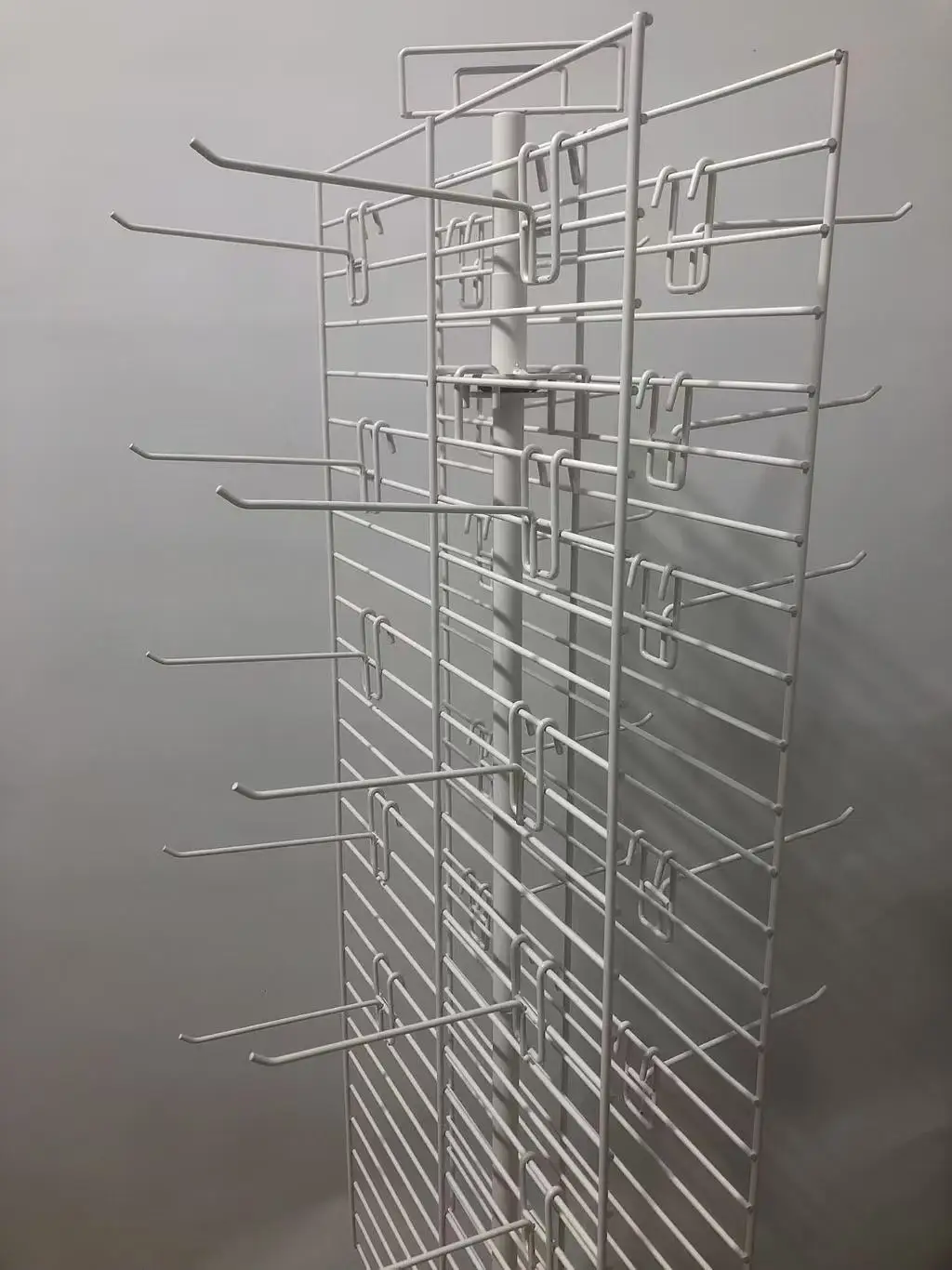Double-side Iron Net Display Racks 360 Degree Rotation Metal Grid Gadget Display Stand with Removable Hooks and Caster