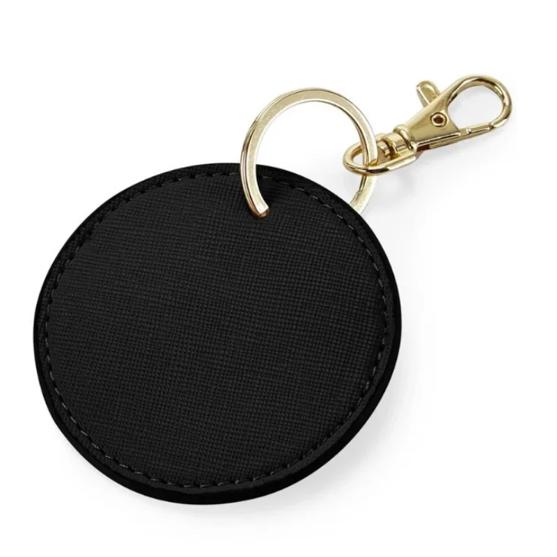 In Stock Personalized Round Faux Leather Keychain with Gold Stamping and Carved Design Business Gift Key Ring preview 4
