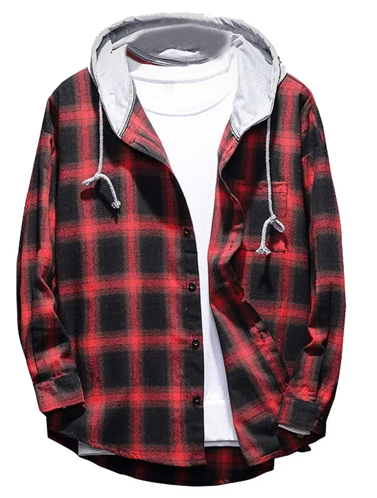 Men s Plaid Hooded Shirts Casual Long Sleeve Lightweight Shirt Jackets Alibaba