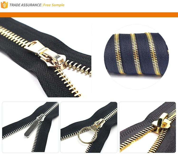 3 5 7 8 10 Gold Silver Rose Gold Brass Copper Metal Teeth Custom Metal Logo Zipper For Bag