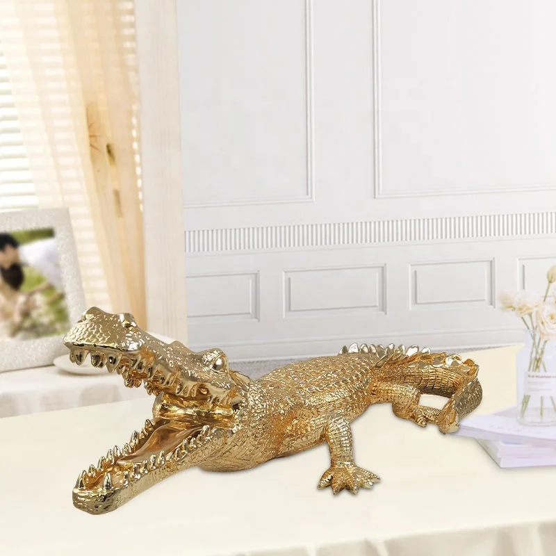 Bronze Alligator Sculpture, Gold Alligator Figurine, Gold deals Coffee Table Decor