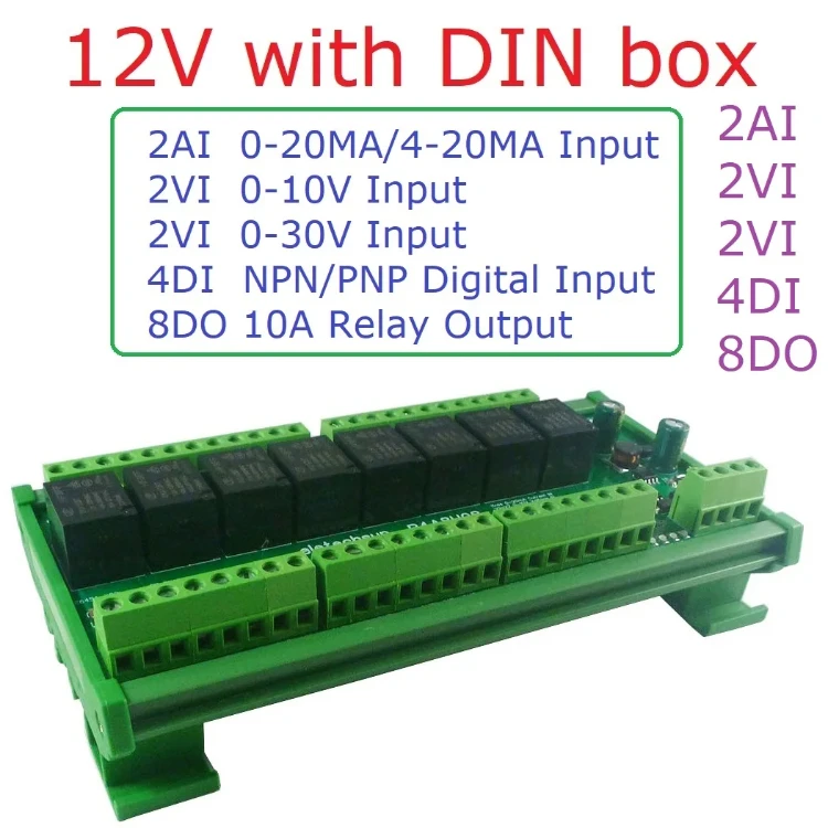 Rs485 Modbus Rtu Plc Io Expanding Board 8do-4di-8ai 4do-2di-3ai 4-20ma ...