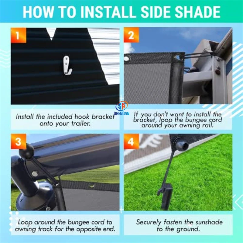 Solera RV Awning Side Panel Shade - 8' Drop Black Privacy & Sun Shade For RV Patio