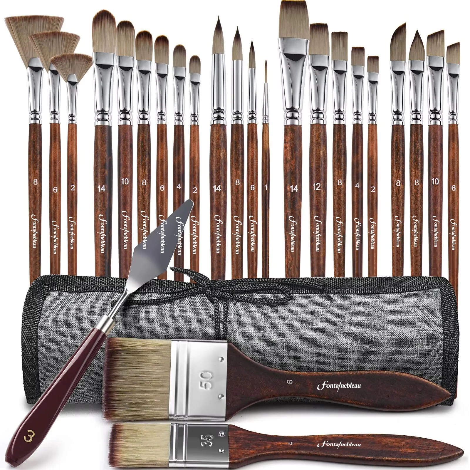 Multi-Shaped 25pcs Custom Logo Wooden Handle Acrylic Nylon Hair Watercolor Acrylic Oil Painting Artist Paint Brush Set