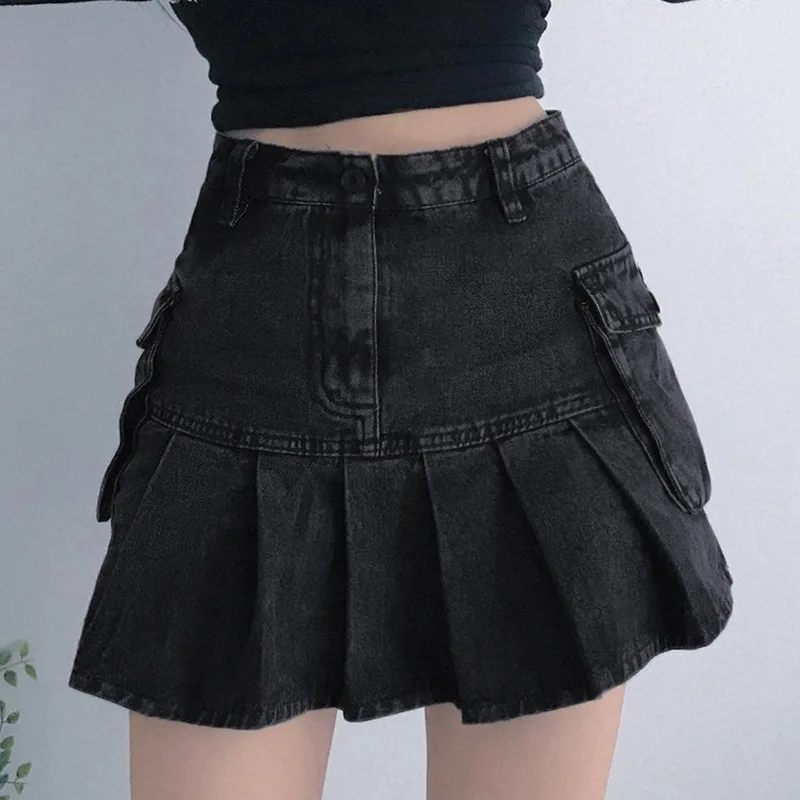 2022 Goth Y2k High Waist Jean Skirts E-girl Aesthetics Black Denim Pleated  Skirts With Big Pockets Grunge Punk Outfits - Buy Sexy Skirts For  Women,Girl Skirt Jean,Mini Skirts Summer Product on 