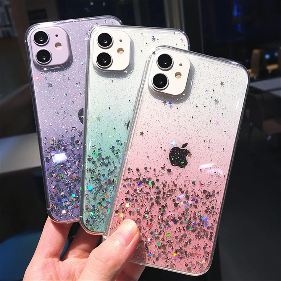 Clear Glitter Phone Case For Iphone 13 12 Pro 11 Pro Max Xs Max Xr X 7 8 Plus 12mini Se Cute Gradient Rainbow Sequins Buy Clear Glitter Phone Case