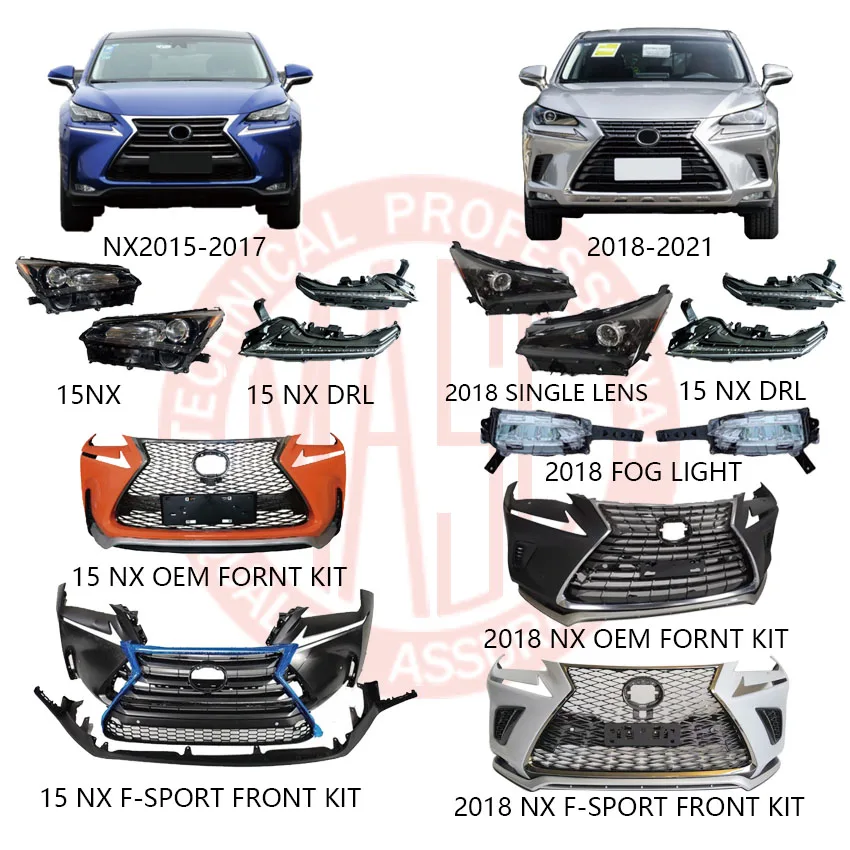 19pc Front Bumper Grille & Fog Light Set For 2018-2021 Lexus NX 300 F-Sport – Unfinished – LX1820SET