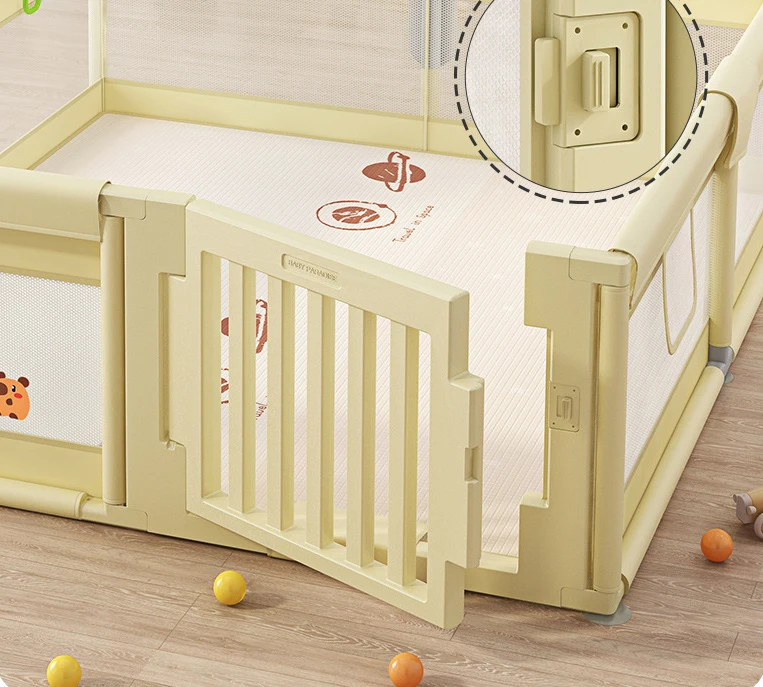 Babies and Toddlers Foldable Playards with Gate Large Baby Fence Play Area Adjustable Baby Playpen Play Pens