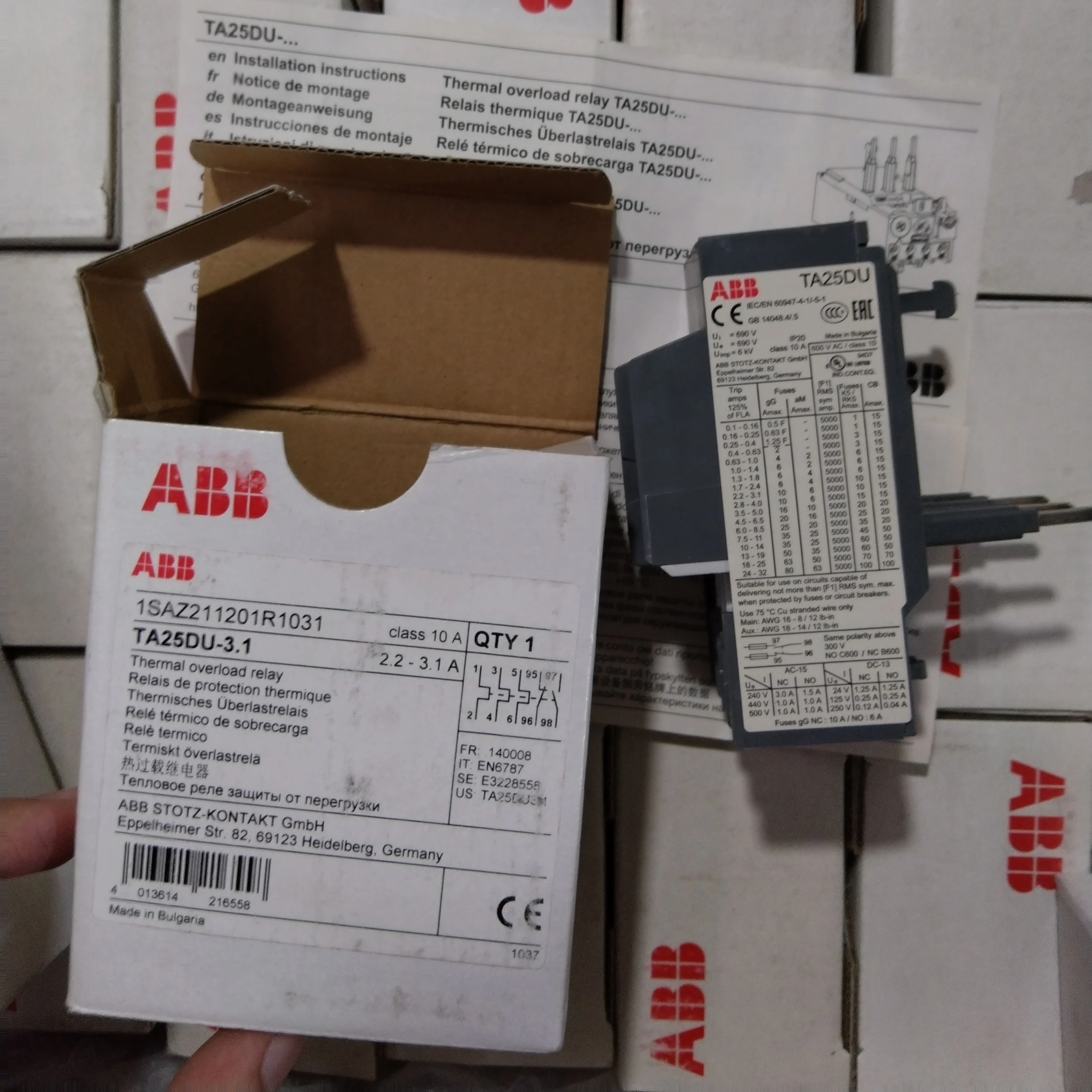 ABB Contactor 1SAZ211201R1031 TA25DU-3.1 ABB Thermal Overload Relay TA25DU-3.1