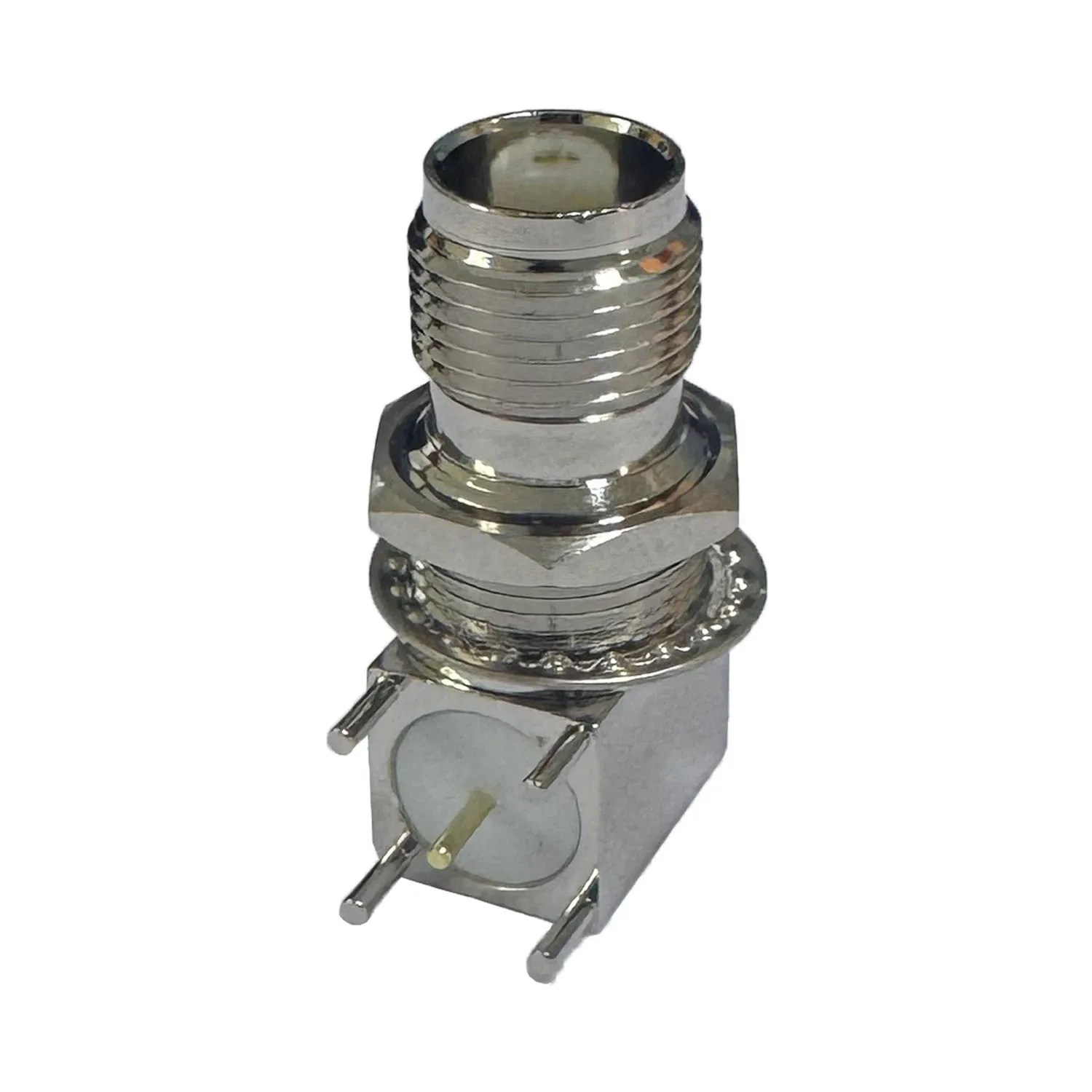 product tnc kwe coaxial connector rf all brass nickel plating right angle tnc female connector pcb mount connector-2