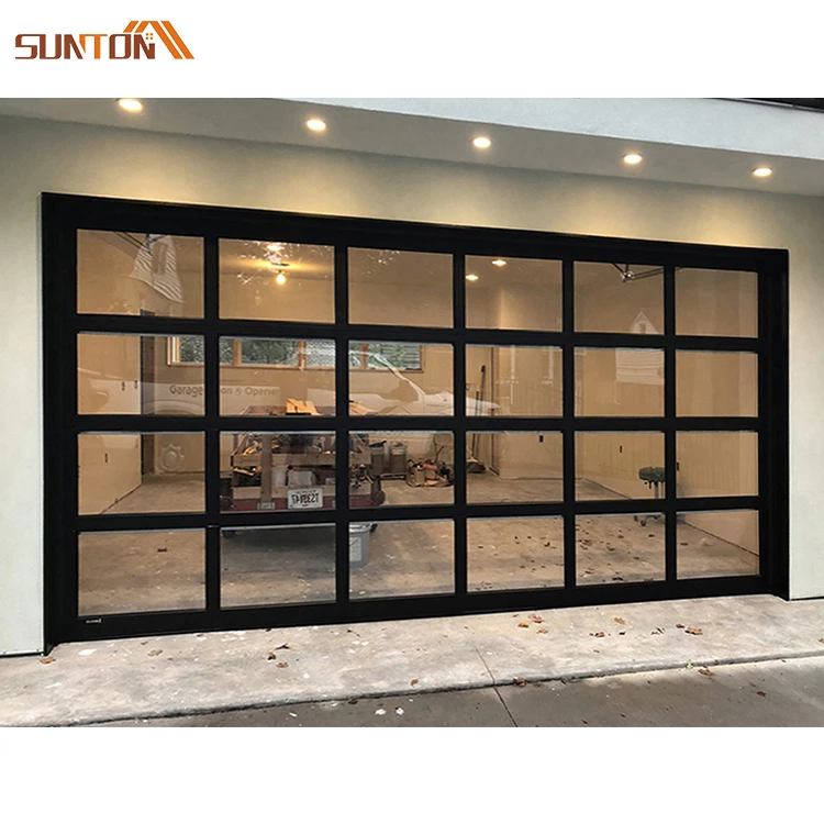Customized Home Commercial Modern Motorized Auto Aluminum Frame Full View Transparent clear Glass Panels Garage Door with Motor