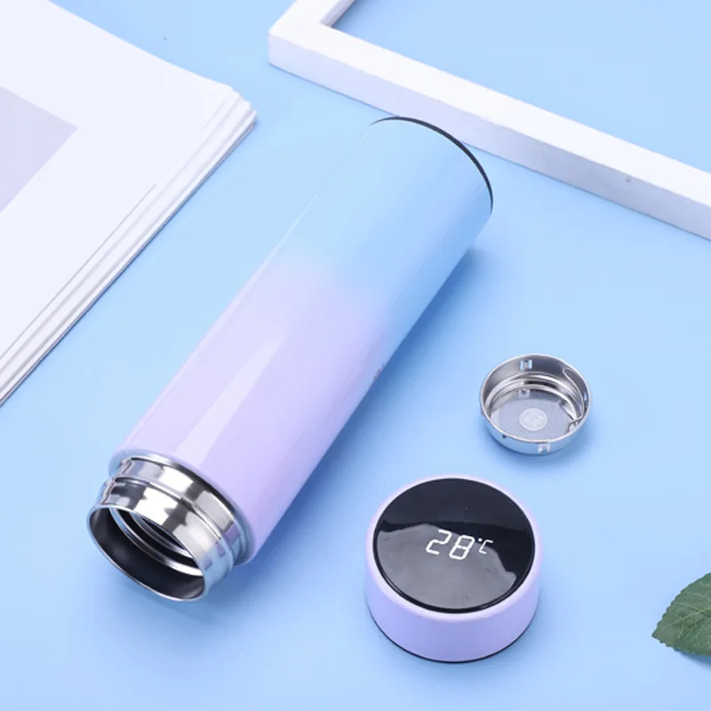 MEDO 500ml Gradient Color Smart Reminder Thermos Flask Led Digital Temperature Display Stainless Steel Cup Water Bottle