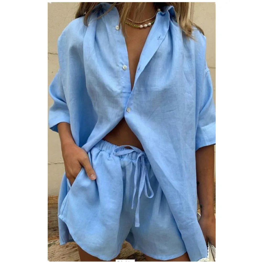 Woman Pijamas Women Summer Designer Cotton Linen Pajamas For Women Set ...