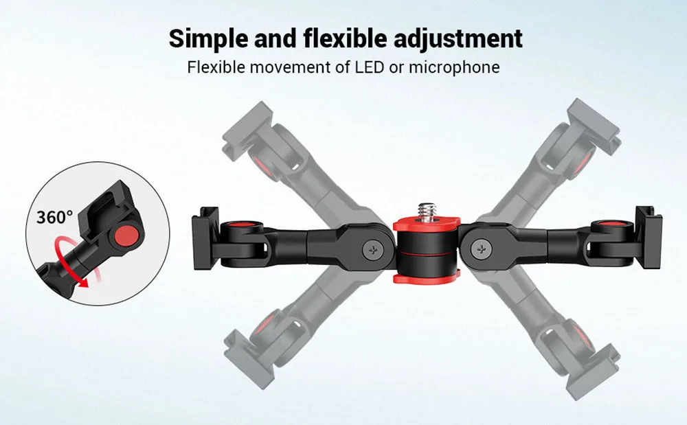 Camera Phone LED Light Microphone Adjustable Magic Arm Extension Bar Bracket With Double Cold Shoe Mount Vlogging Equipment