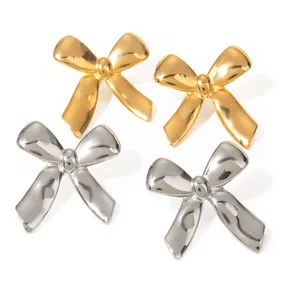 Luxury Design Gold Stud Earrings for Girls and Women Trendy Stainless Steel Bow Studs Lovely Jewelry
