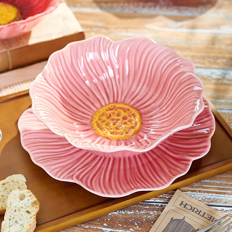 Lelyi Exquisite Relief Flower Vintage Floral Ceramic Plate Set