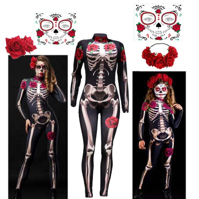 Rose, 3d Human Skeleton high quality Stage Costume, Tight Stretch One Piece