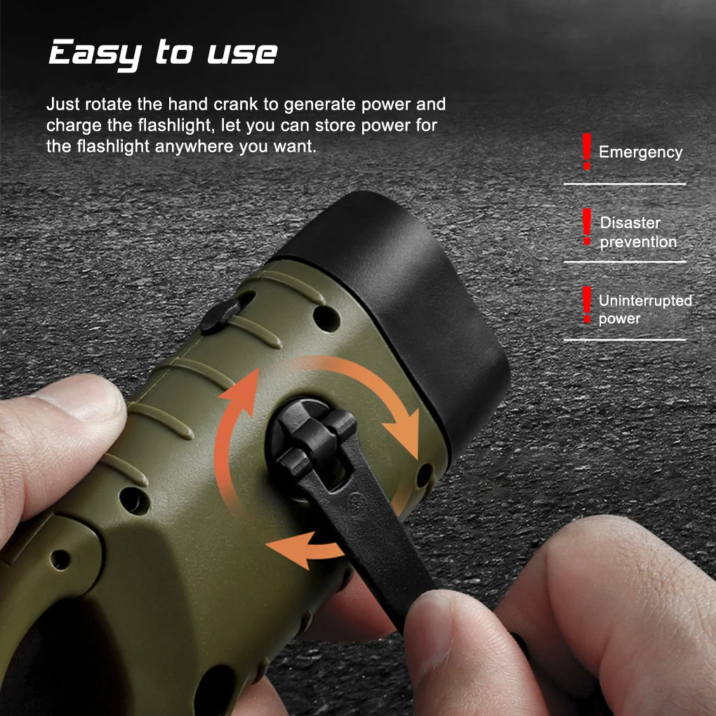 3 LED Zoom Flashlight Solar Power Wind-Up Hand Crank Aluminum Body Rechargeable for Outdoor Emergencies Camping Torch