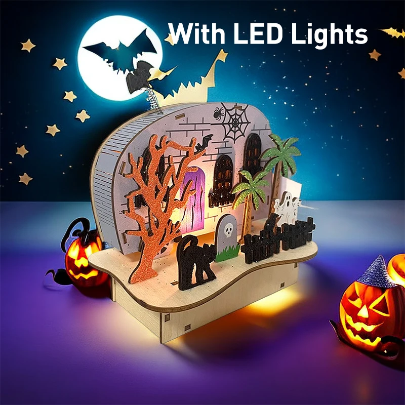 Festival Halloween Decorations Light Wooden Lighted Table Decor ...