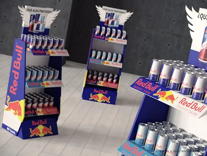 カスタムスーパーマーケットショップレッドブルディスプレイ