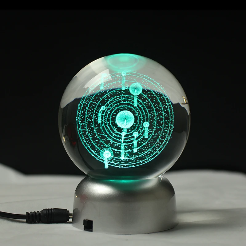 3D Planets Ball Crystal Solar System Globe Engraving Glass Model Ball Feng Shui Home Decor