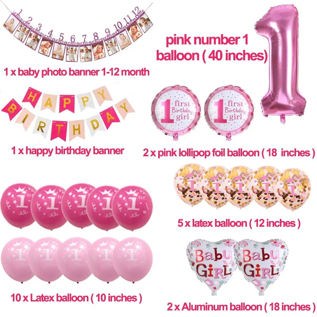 Start Party Girls Happy Birthday Banner Baby Photo Banner Latex ...