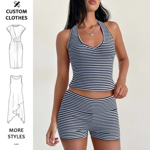 2026 summer Y2K Striped Tank tops 2 two piece short set women yoga shorts set